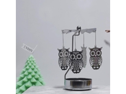 Castiçal Giratório Com Coruja - Porta Velas Decorativo - Castiçal De Mesa - Metal - Prateado