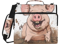 Bolsa Organizadora Com Zíper Piggy Mud Pig, Impermeável, Com 3-argolas, Ideal Escola E Escritório