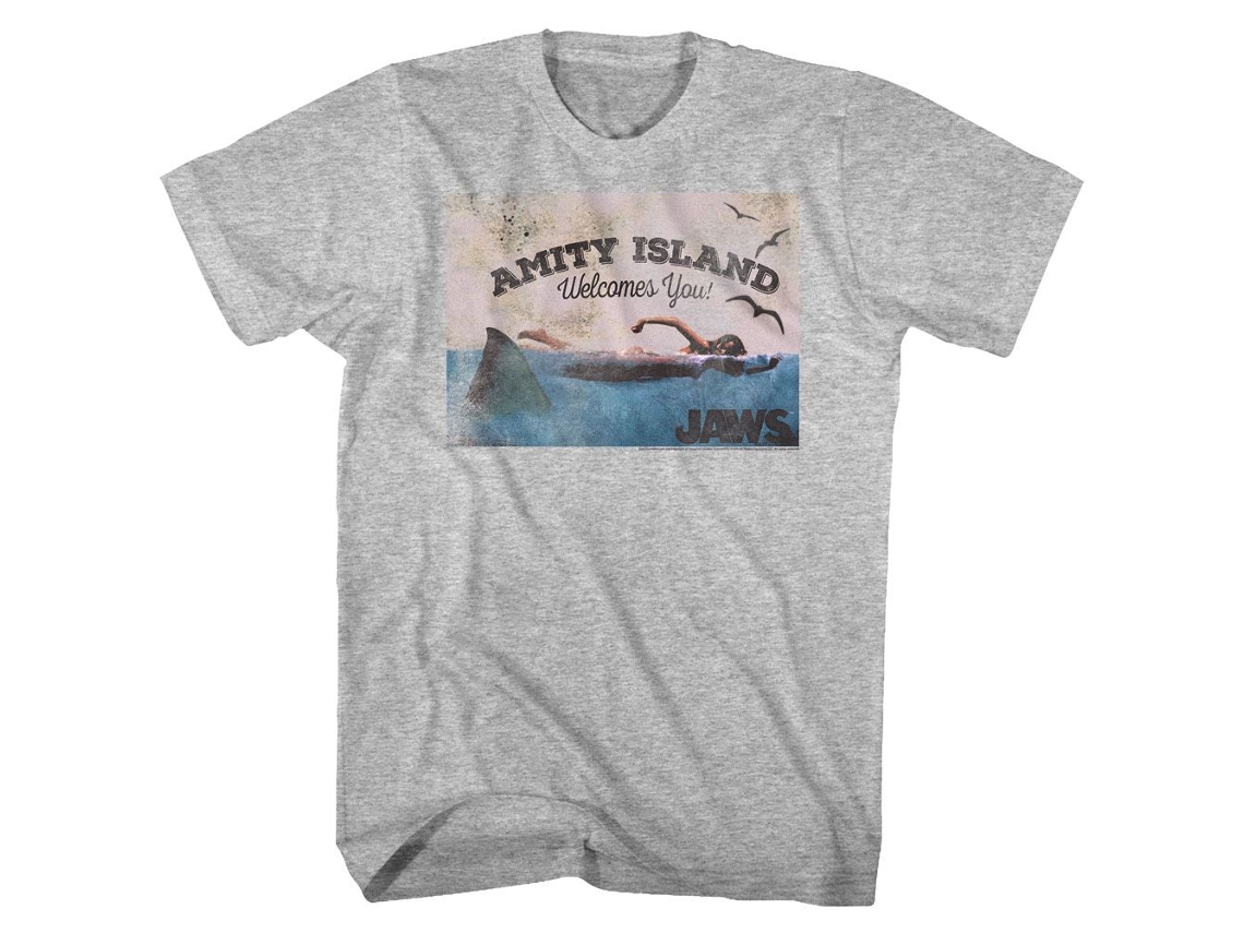 Rockinstone Jaws Movie Welcome Heather Gray Adult T-shirt Size:xxxl