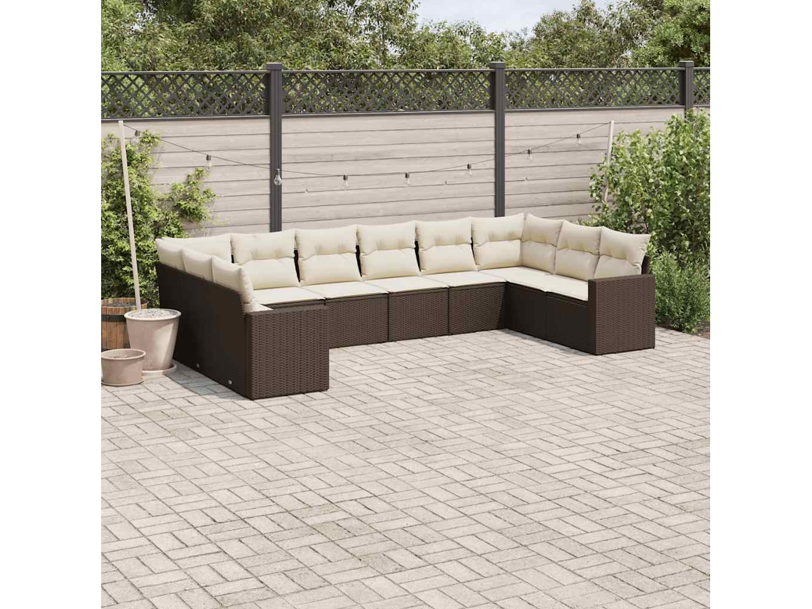 Vidaxl 10 Pcs Conj. Sofás Jardim Com Almofadões Vime Pe Castanho