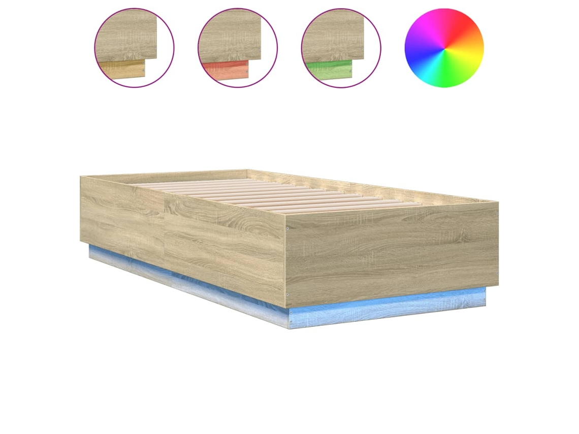 Estrutura Cama com Luzes Led Derivados Madeira Carvalho Sonoma MAISON EXCLUSIVE