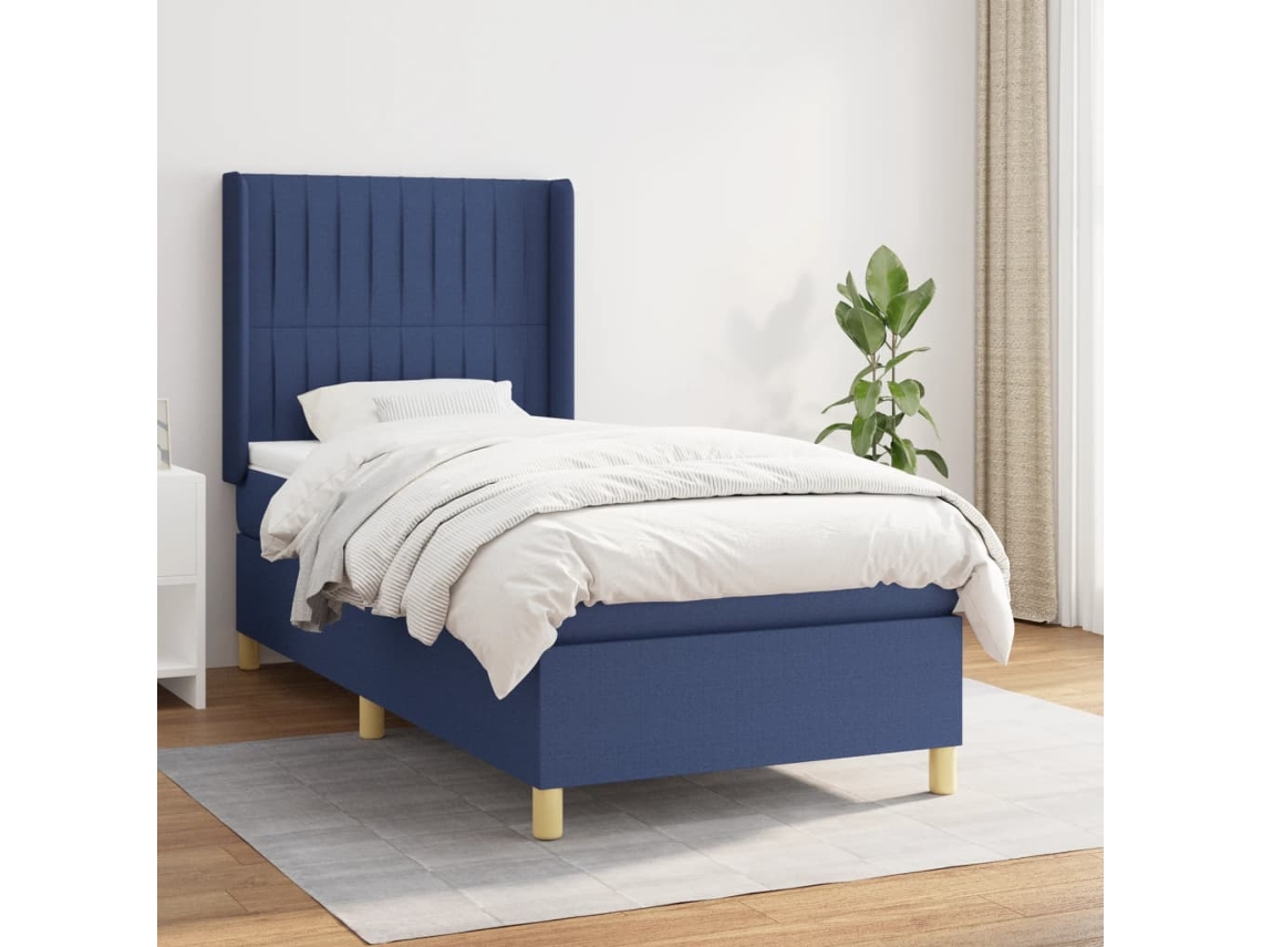 Vidaxl Cama Com Molas/colchão 90x200 Cm Tecido Azul