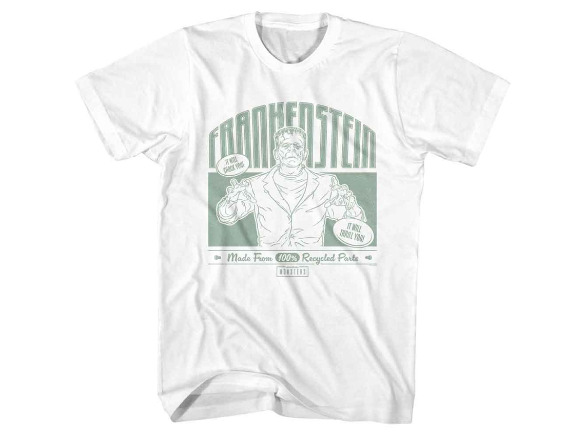 Unisex Adult T-shirt Rockinstone Universal Monsters Recycled Parts White Sizel