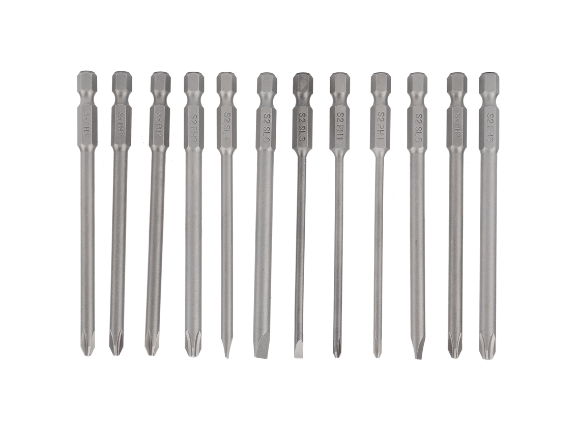 Conjunto De Bits De Parafusadeira Slot Cross 100mm Aço Liga S2 Precisão Alta Ferramenta De Hardware 12pcs