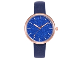 Relógio de Pulso Feminino Vansvar de Quartzo com Pulseira de Couro Pu Estilo Casual Azul