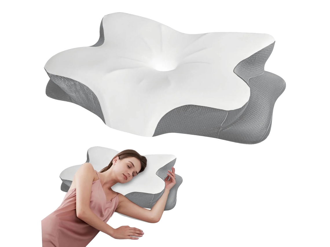 Travesseiro De Pescoço Em Espuma De Memória, Design Ergonômico, Alívio Da Dor, Branco