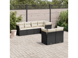 Jogo de Sofá 7 Peças P/ Jardim C/ Almofadões Vime Pe Preto Dkd Home Decor