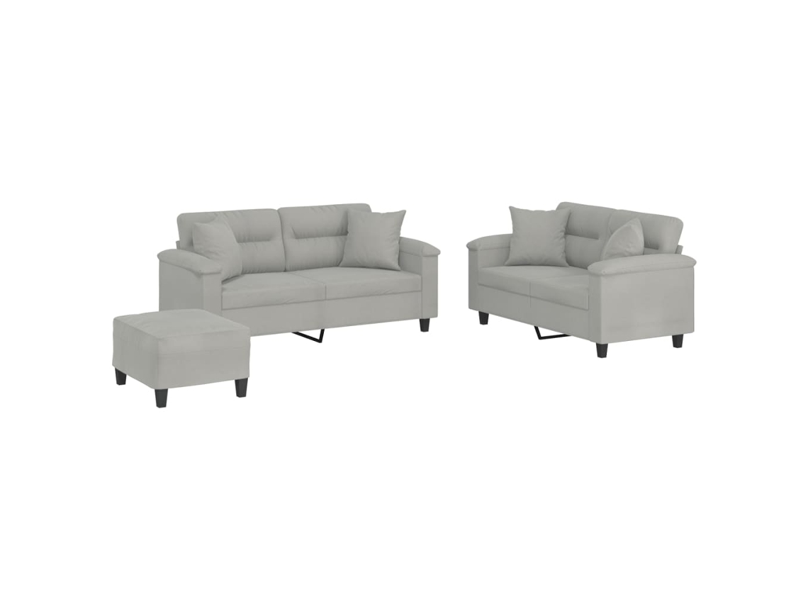 Conjunto de 3 Sofás com Almofadas Tecido Microfibra Cinza claro MAISON EXCLUSIVE