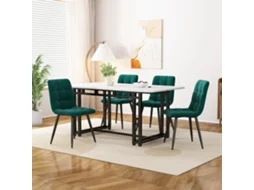 Conjunto De Mesa De Jantar Preto 120x70cm Com 4 Cadeiras De Veludo Verde Escuro E Pernas De Ferro Para Cozinha Moderna Echo