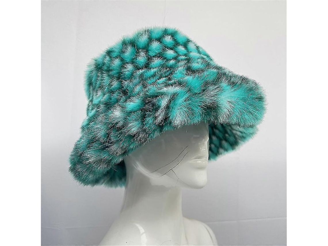 Sombrero Bucket Pelo Falso Arcoíris Fluffy Caliente | S/MARCA