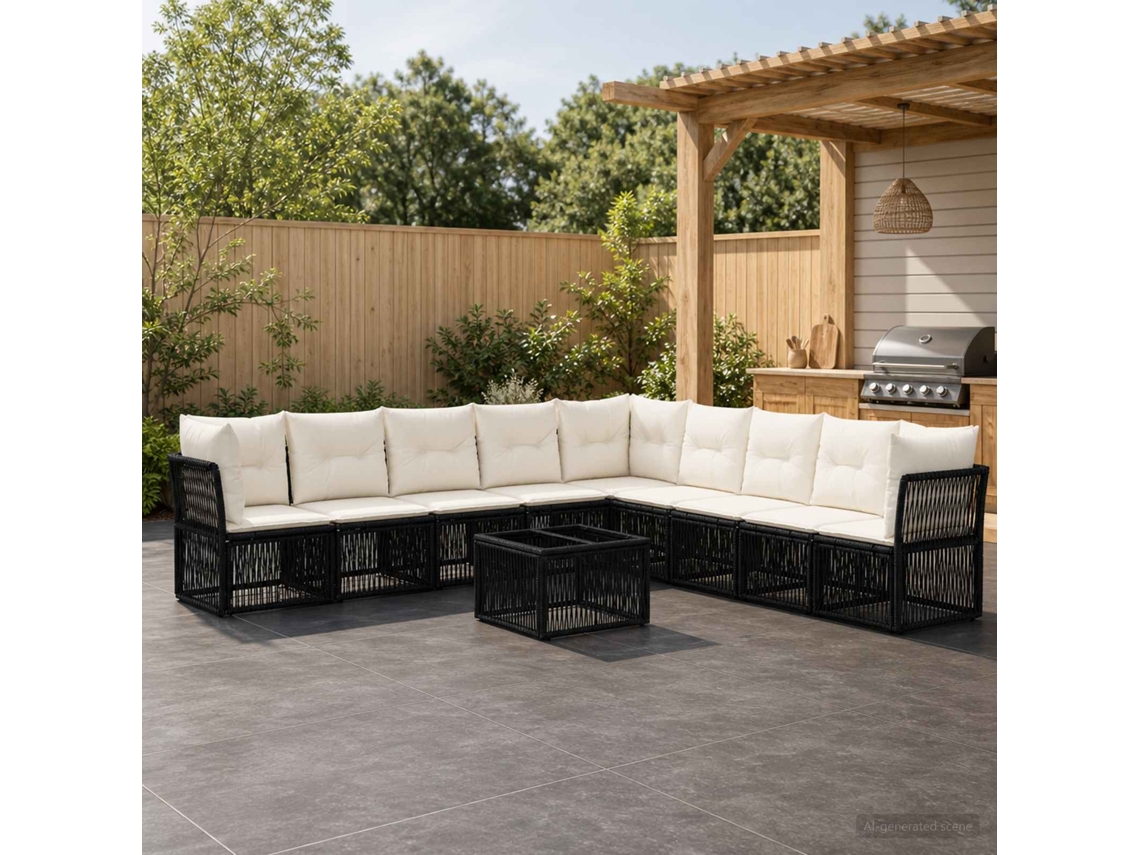 Vidaxl Conjunto De Sofá De Jardim 10 Unid. Preto Vime Pe