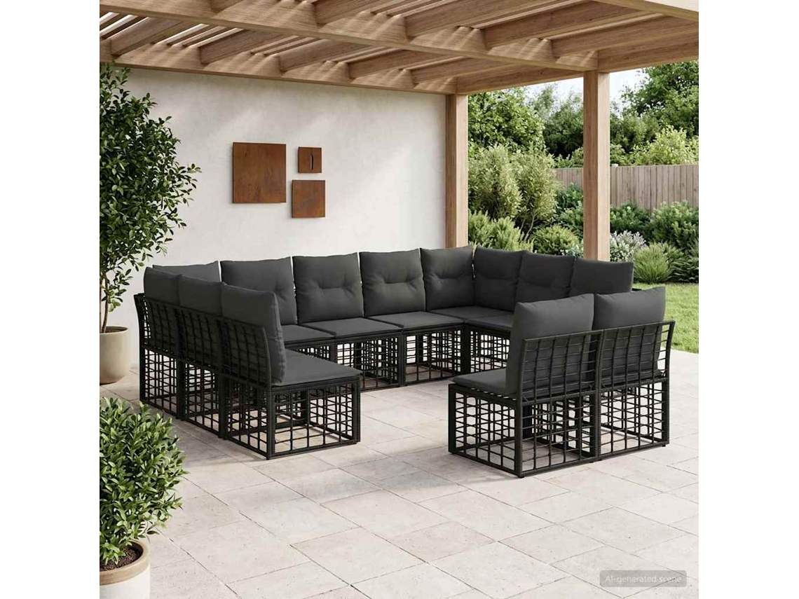 Vidaxl Conjunto De Sofás Para Exterior Preto E Cinza Escuro Poliéster