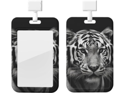 Suporte para Crachá com Cordão, Suporte para Crachá em Plástico Impermeável, Design Tigre Vermelho e Branco, Retrátil Vertical