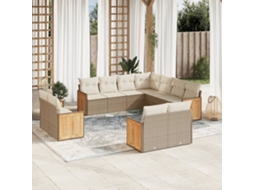 Conjunto de Sofá de Jardim 11 Peças C/ Almofadões Vime Pe Bege Dkd Home Decor