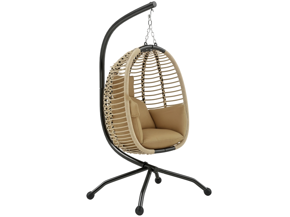 Cadeira Suspensa Dobrável Em Formato De Ovo/cadeira De Balanço Com Almofada E Suporte, Adequada Para Uso Interno E Externo, 110 X 100 X 188 Cm, Bege