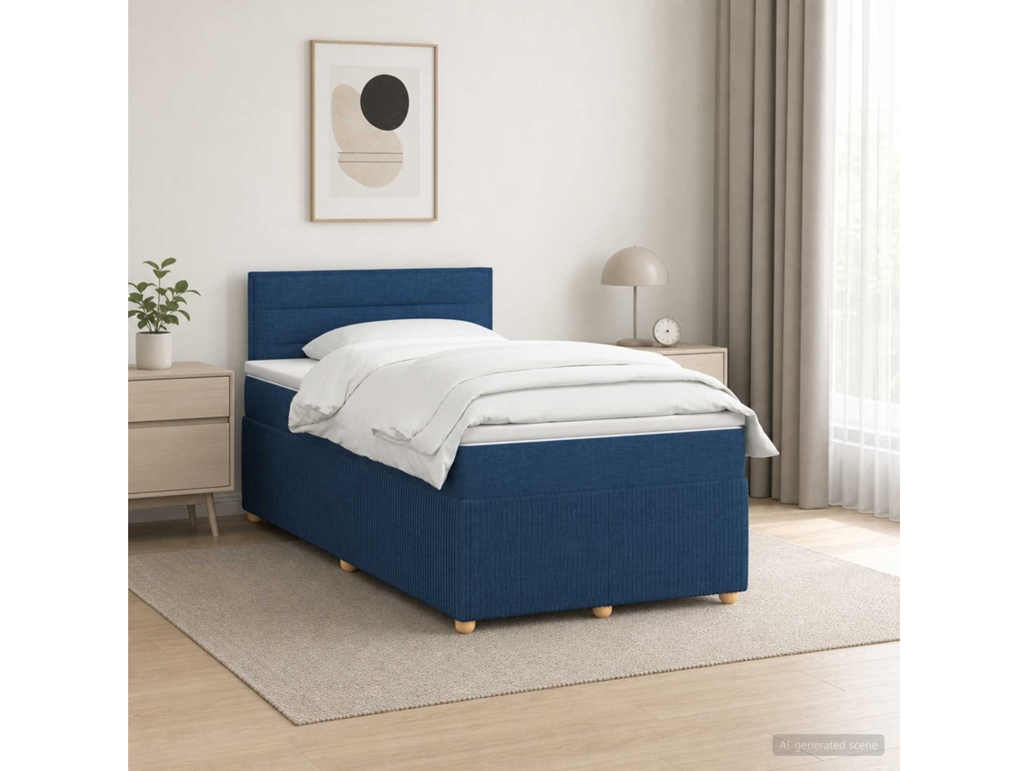 Vidaxl Cama Box Spring Com Colchão Azul 120 X 200 Cm Tecido