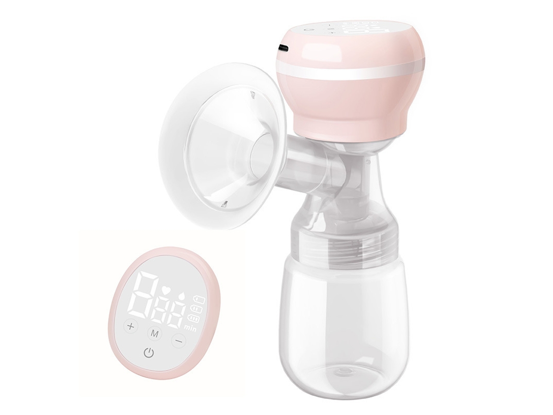 Bomba de extração de leite elétrica BRILVIBERA com reservatório de leite materno e visor de LED, rosa.