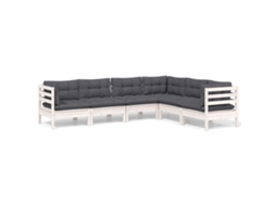 Conjunto de 6 Lounge de Jardim com Almofadões Pinho Maciço Branco MAISON EXCLUSIVE