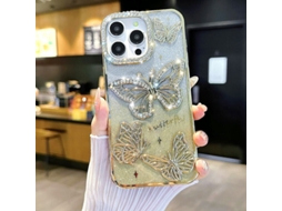 Capa Para Iphone 17 Com Borboleta De Strass, Glitter Dourado, Efeito 3d, Borboleta Com Efeito Diamante E Glitter Degradê.