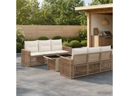 Vidaxl Conjunto De Sofá De Jardim 7 Unid. Bege E Branco Creme Vime Pe