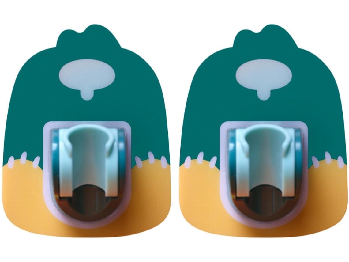 Suporte genérico para chuveiro, conjunto de 2 peças, base ajustável e fixação em ABS e PVC na cor verde para banheiro.