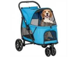 Carrinho dobrável para cães com 3 rodas, janelas de rede, almofada lavável, carga até 20 Kg, 92x63x95 Cm azul S/MARCA