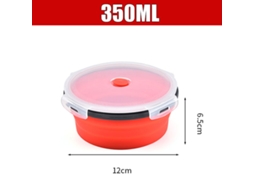 Lancheira Redonda de Silicone, Dobrável com Tampa, Portátil e Própria para Micro ondas. MDUG (vermelha 350ml)