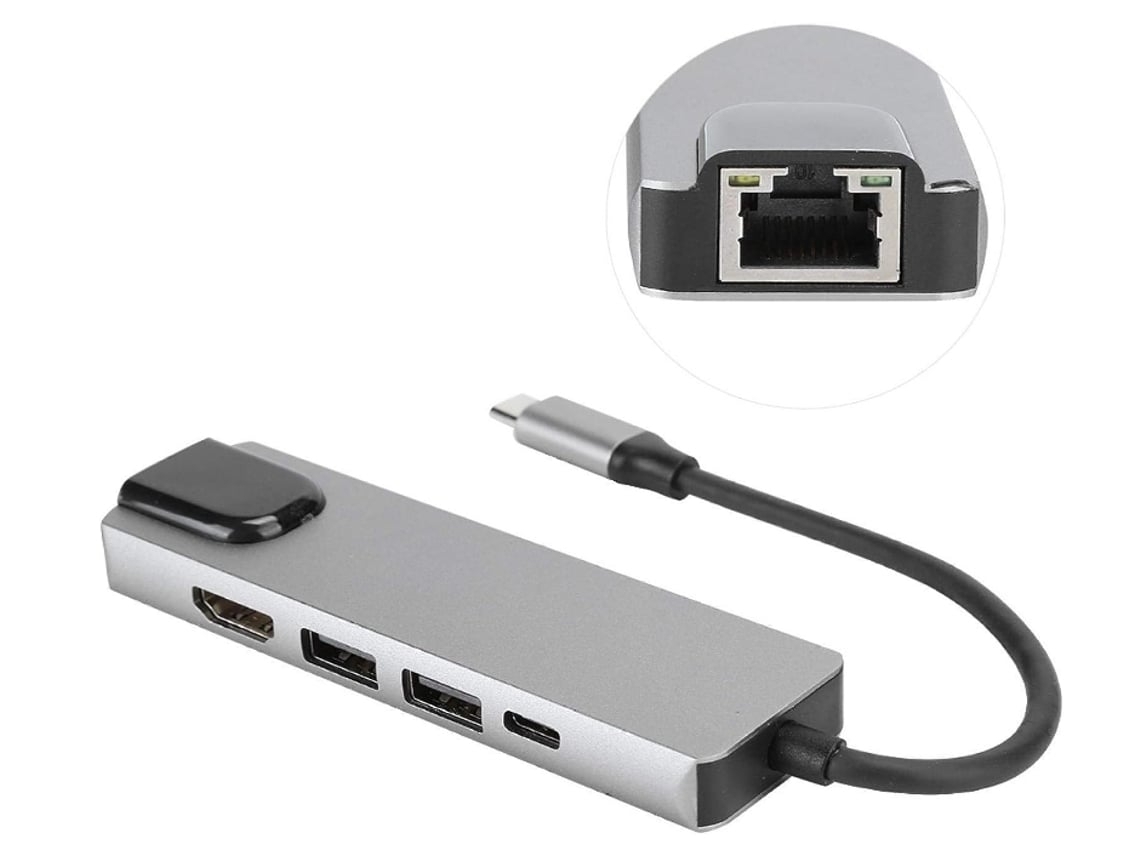 Estação De Ancoragem Para Computador Usb 5 Em 1 Hub Usb-c Para Adaptador Hdmi 4k Hdmi Usb C A 1000 Mbps Rg45 Gigabit Et*