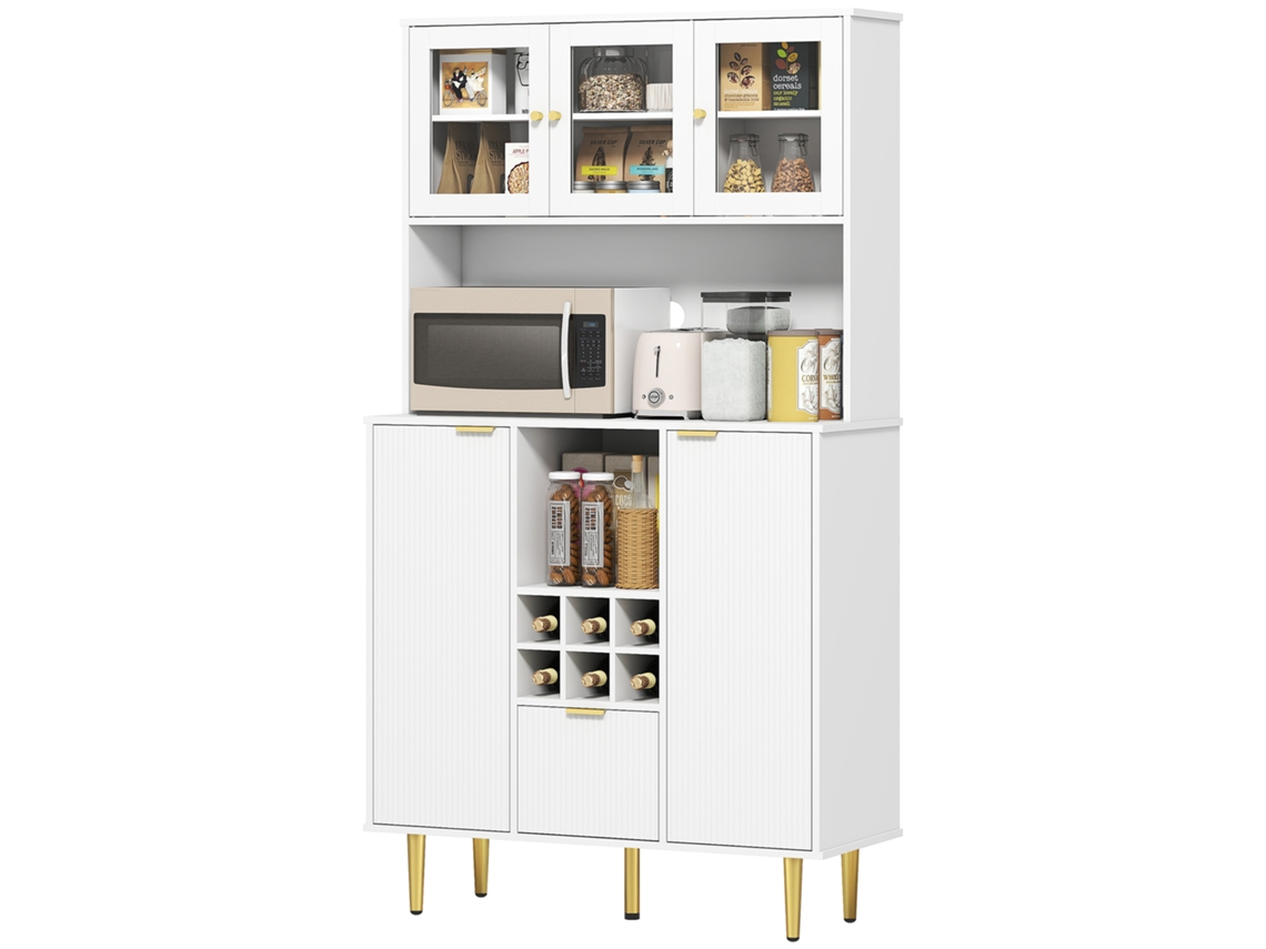 Armário de cozinha móvel com 3 portas de vidro, branco, 100x40x180 cm, com suporte para garrafas S/MARCA