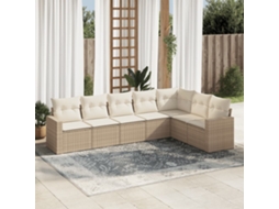 Vidaxl 7 Pcs Conjunto De Sofás P/ Jardim Com Almofadões Vime Pe Bege