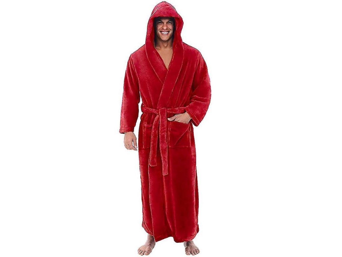 Bata de baño 2XL, roja, felpa, con capucha, algodón, bolsillos
