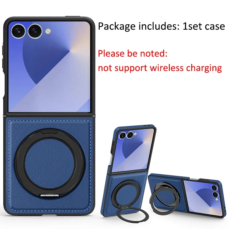 (azul, Galaxy Z Flip6) Capa De Luxo Magnética Com Suporte Giratório De 360° Para Celular, Capa Protetora De Couro.