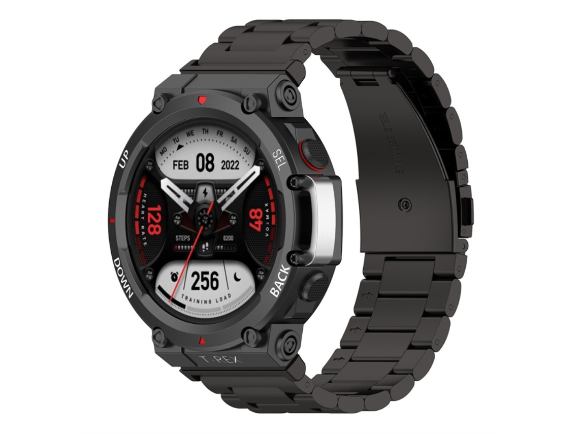 Bracelete de Aço Inoxidável Três Contas Anti-Riscos com Fivela para Huami Amazfit T-Rex 2 Preto