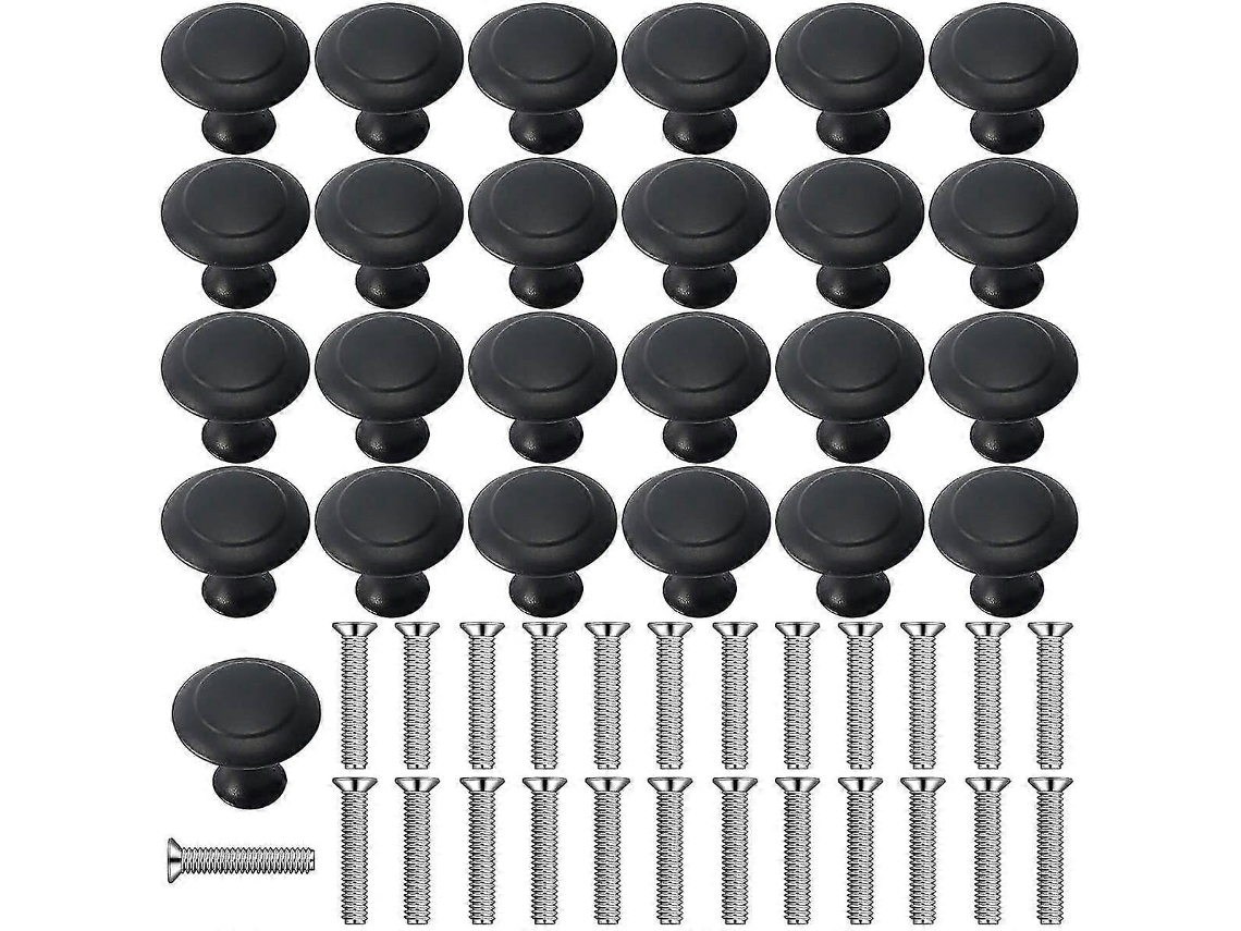 Conjunto de 16 Puxadores Pretos, Redondos, para Gavetas, com Furo | BRILVIBERA