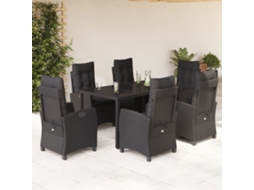Conjunto 7 Peças Jantar P/ Jardim C/ Almofadões Vime Pe Preto Dkd Home Decor