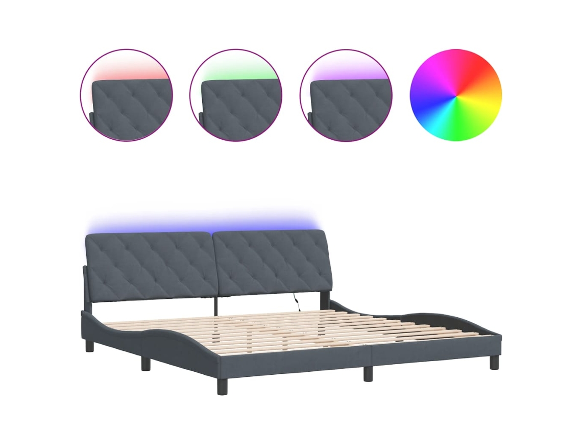 Estrutura de Cama com Led Veludo Cinzento Escuro 200x200 cm MAISON EXCLUSIVE