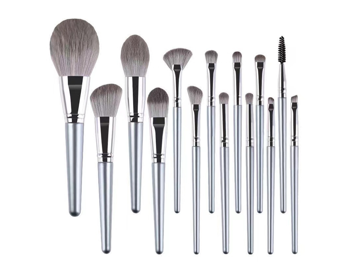 Conjunto De Sintética Com Pincéis De Base Kit Profissional De Pincéis Para Esfumar O Rosto 12 Prata Bolsa*