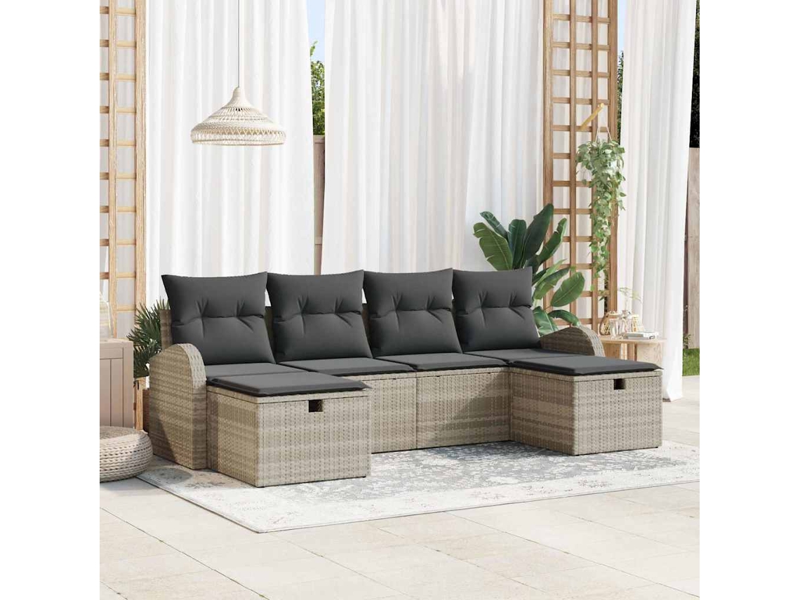 Vidaxl Conjunto De Sofá De Jardim 6 Unid. Cinzento-claro Vime Pe