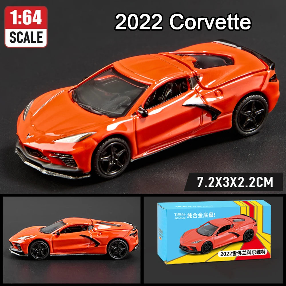 (laranja Corvette) Miniatura De Carro Esportivo Em Escala 1:64, Carroceria Em Liga Metálica, Resistente E Durável, Brinquedo Infantil.