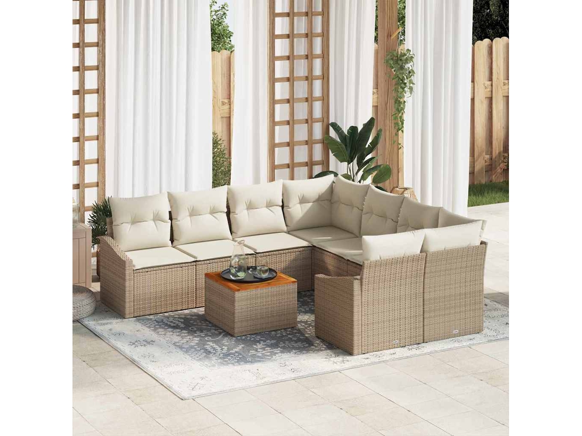 Vidaxl Conjunto De Sofá De Jardim 9 Unid. Bege Vime Pe