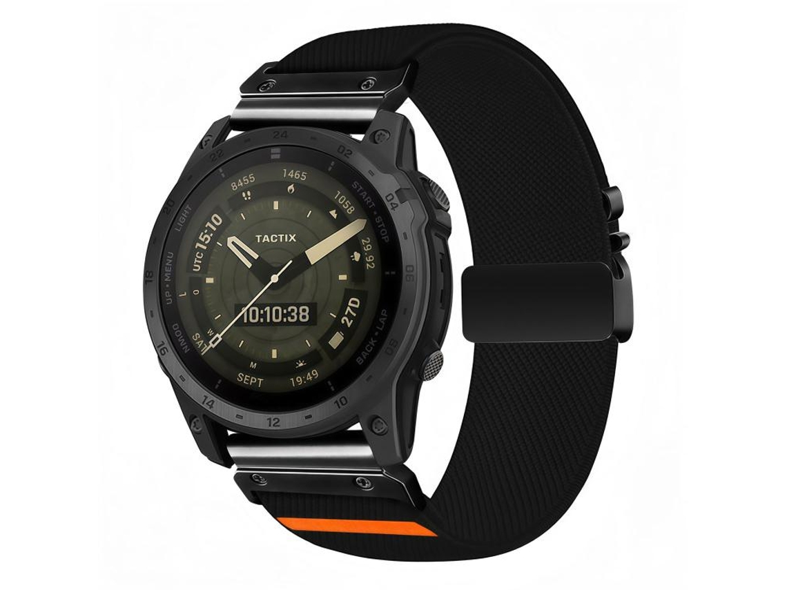 Bracelete para Garmin Nylon elástico com trama diagonal e fivela de paraquedas preta (20mm)