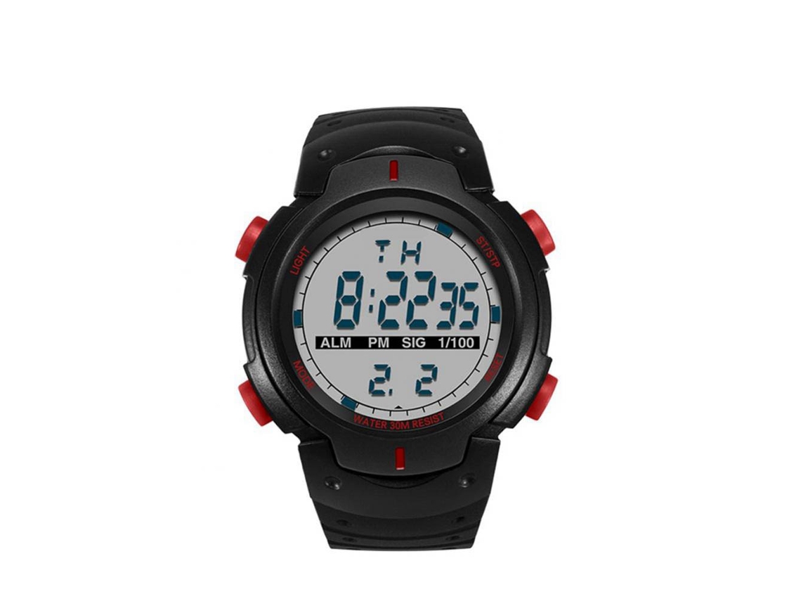 Relógio de pulso eletrônico luminoso Sanda, simples e elegante (preto, vermelho)