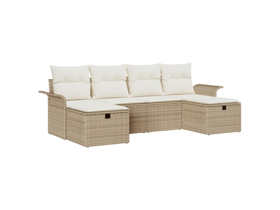 Conjunto 6 Conjunto De Sofá De Jardim Vidaxl Bege Vime Pe (55 X 55 X 37 Cm)