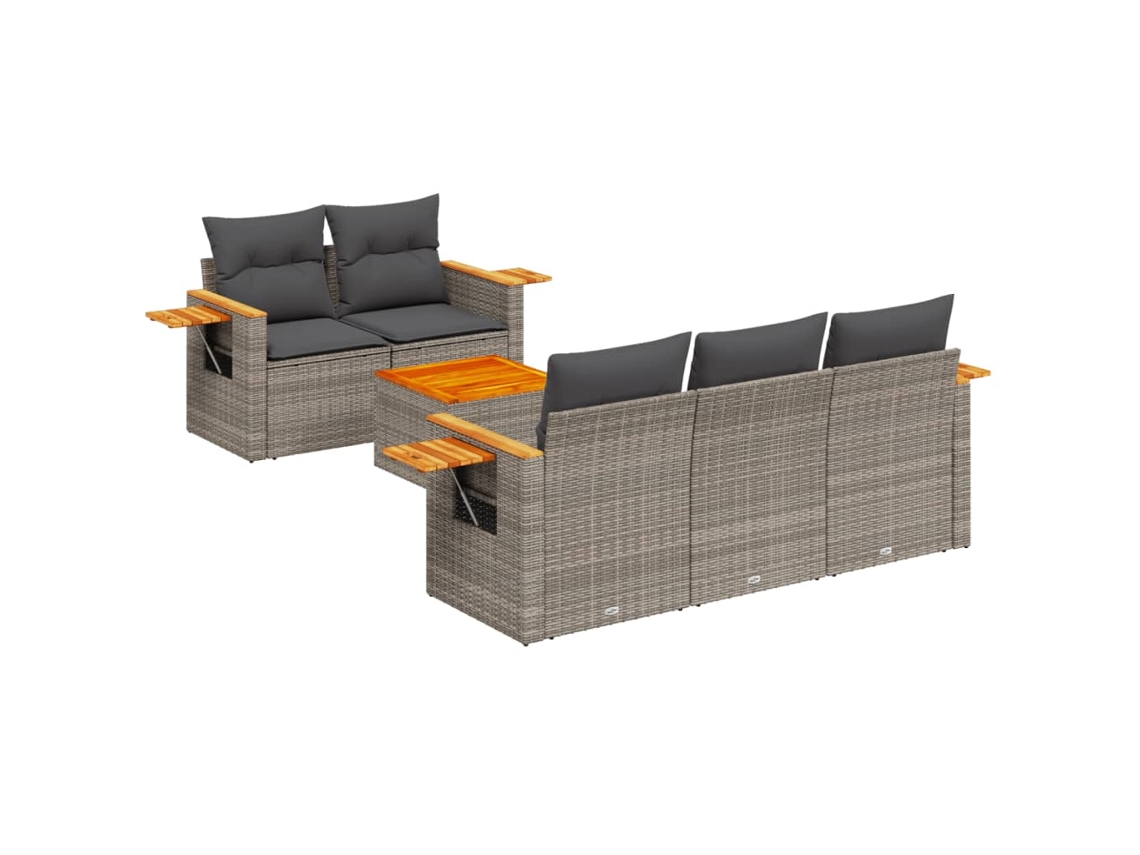 Conjunto de 6 Sofás de Jardim com Almofadões Vime Cinzento MAISON EXCLUSIVE (80x200 cm)
