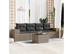 Vidaxl 5 Pcs Conjunto Sofás De Jardim C/ Almofadões Vime Pe Cinzento