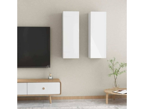 Móveis de TV 2 pcs 30,5x30x90 cm contraplacado branco brilhante