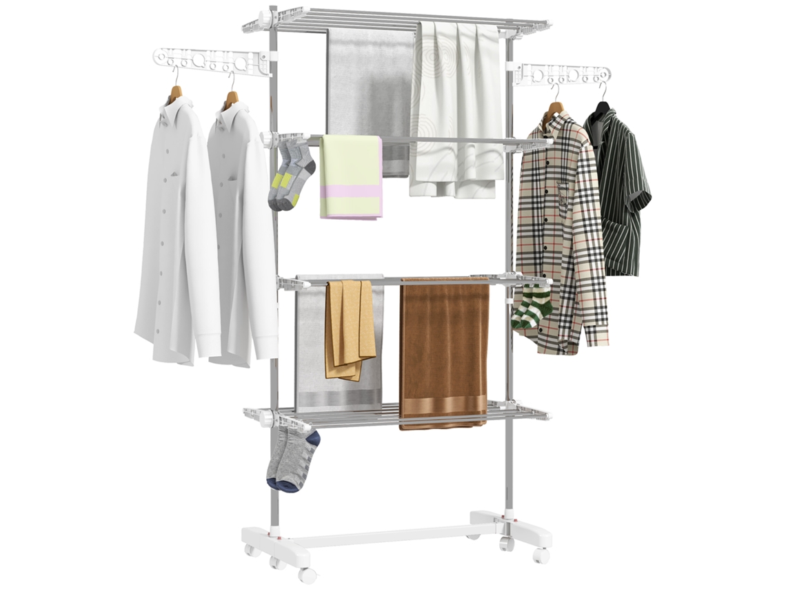 Secador móvel, 4 níveis, inox, 142x55x172cm, branco/prata S/MARCA
