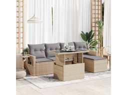 Vidaxl 6 Pcs Conjunto De Sofás P/ Jardim Com Almofadões Vime Pe Bege
