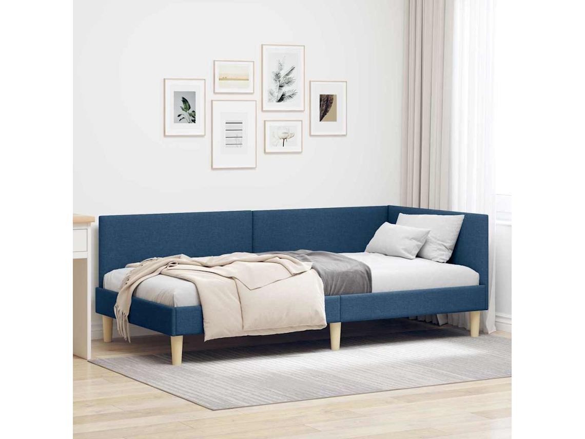 Vidaxl Estrutura de Cama de Canto com Cabeceira Azul 80 Cm X 200 Cm