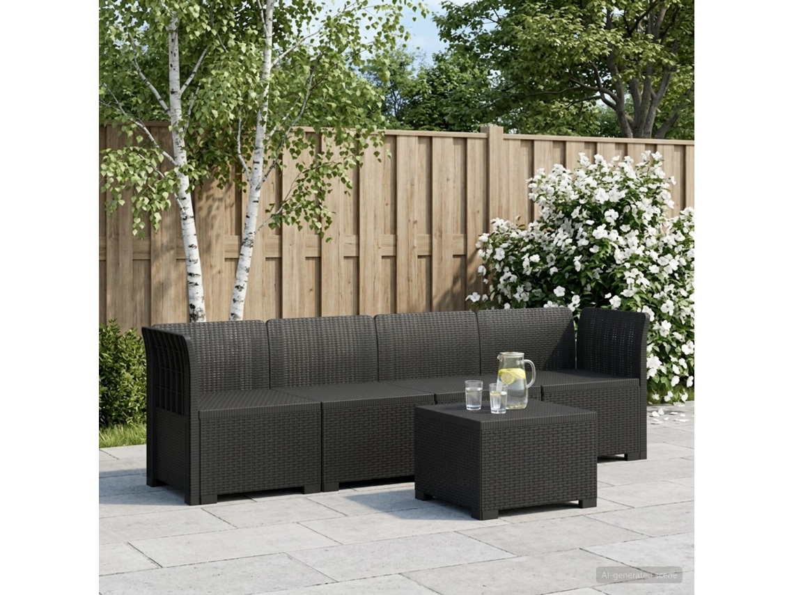 Vidaxl Sofá De Jardim 4 Lugares Look Rattan Pp Antracite